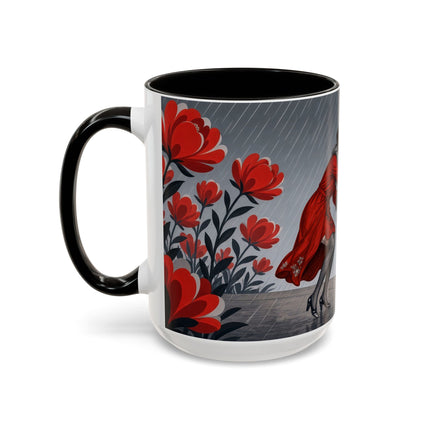 ☔🌹 The Scarlet Rainstorm Promenade Colorful Mug – Art Deco Motoring Elegance