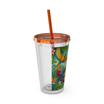 Parrot Dance of the Geisha Kitten Sunsplash Tumbler with Straw, 16oz