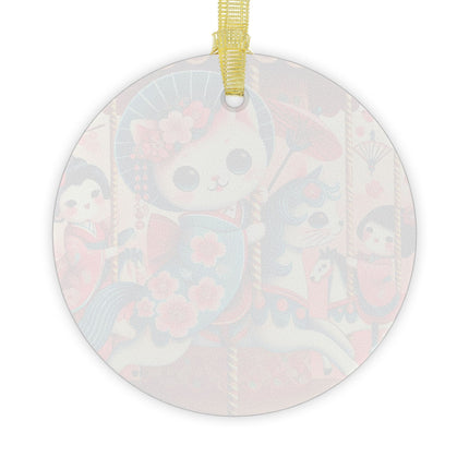 Geisha Kitten's Enchanted Carousel Ride Glass Ornament