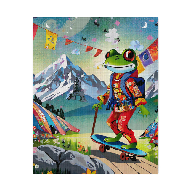 Skateboarding Frog Matte Canvas, Stretched, 0.75"