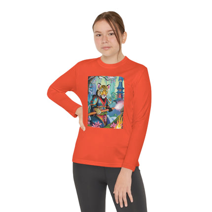 Cyberpunk Leopard Youth Long Sleeve Competitor Tee – Neon Magic & Futuristic Adventure