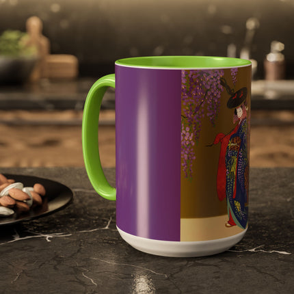 Wisteria Elegance Colorful Mug (11oz, 15oz) – Floral Beauty, Kimono Art & Timeless Grace
