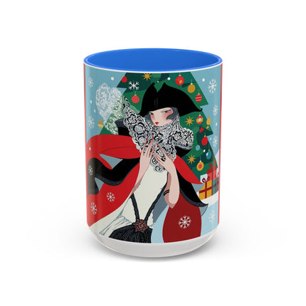 ❤️ The Lady Of The Crimson Scarf Colorful Mug – Art Deco Christmas Elegance
