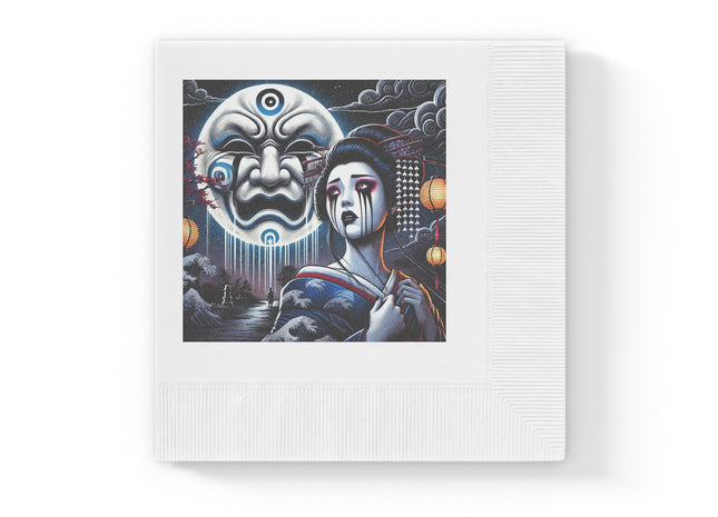 Geisha’s Black Ink Tears White Coined Napkins