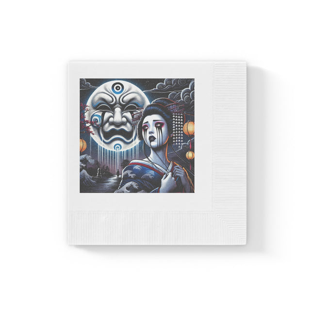 Geisha’s Black Ink Tears White Coined Napkins