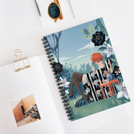 📖🌺 The Lady Of The Garden Reading Room Spiral Notebook – Art Deco Floral Whimsy