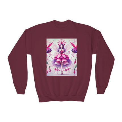 Fuchsia Fairy Youth Crewneck Sweatshirt – Vibrant Color, Floral Magic & Whimsical Elegance