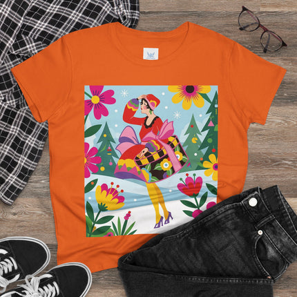🎄🌺 Christmas In The Winter Garden Cotton Tee – Art Deco Holiday Whimsy
