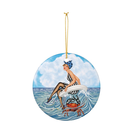 🦀🌊 The Seaside Crab Ride Ceramic Ornament – Art Deco Beach Whimsy