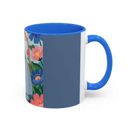 The Lady And The Mysterious Bird Colorful Mugs – Art Deco Botanical Mystery