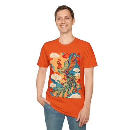 🐦🌞 The Celestial Phoenix Softstyle T-Shirt – Golden Clouds & Mythical Splendor