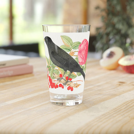 Blackbird with Roses Glass, 16oz