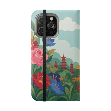 🌸🏯 The Lady Of The Pagoda Garden Flip Case – Art Deco Floral Fantasy