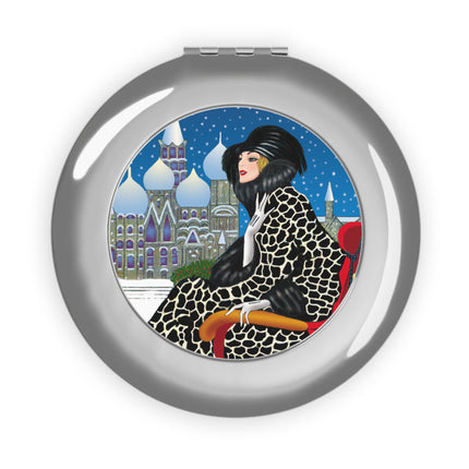 Elegant Winter Woman in Sleigh Compact Travel Mirror