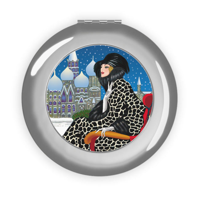Elegant Winter Woman in Sleigh Compact Travel Mirror