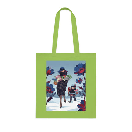 🎁🌺 The Christmas Gift Garden Stroll Cotton Tote Bag – Art Deco Holiday Elegance