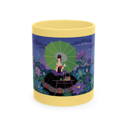 🧶☂️ The Lady Of The Garden Knitting Circle Ceramic Mug – Art Deco Floral Whimsy