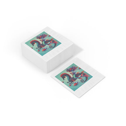 Mermaid & Sea Dragon White Coined Napkins – Ocean Guardian & Mythic Beauty
