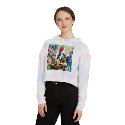 Cyberpunk Rooster Cropped Hooded Sweatshirt