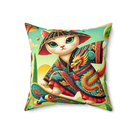 Dragon Dance on Wheels Spun Polyester Square Pillow