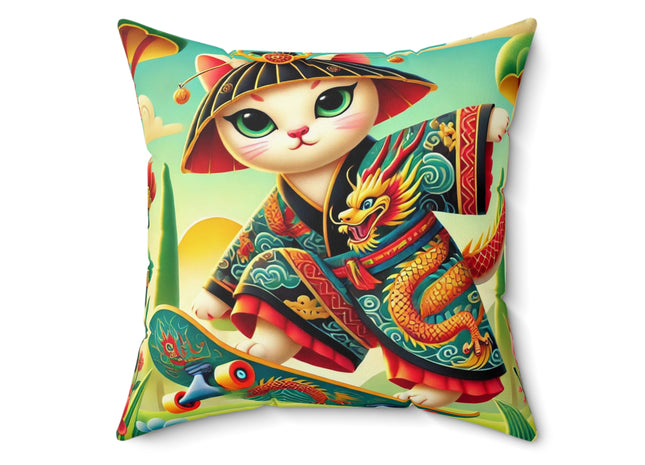 Dragon Dance on Wheels Spun Polyester Square Pillow