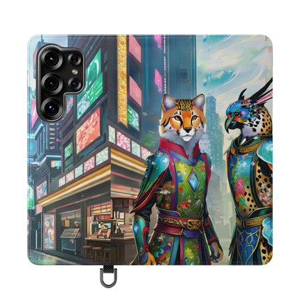 🐆🦜 Cybernetic Duets Flip Case – Neon Elegance & Digital Harmony