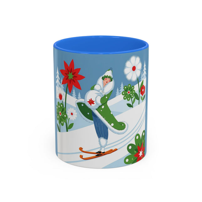🎿❄️ The Winter Garden Skier Colorful Mug – Whimsical Holiday Fantasy