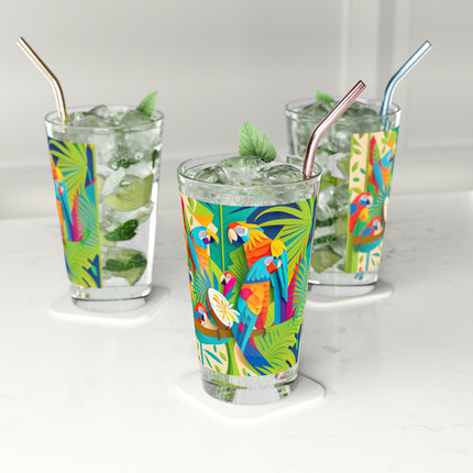 Colorful Macaws Glass, 16oz