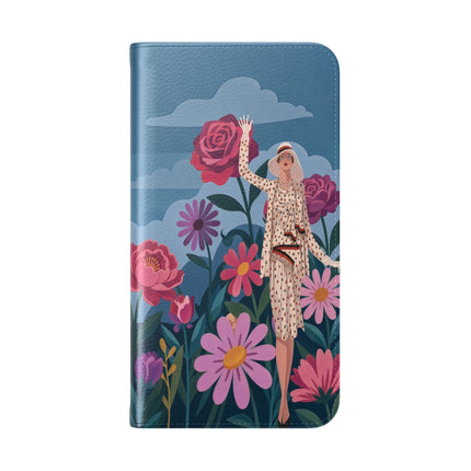 🌸☁️ The Lady Among The Giant Flowers Flip Case – Art Deco Floral Fantasy