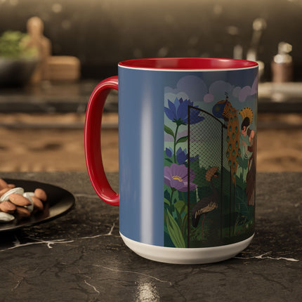 The Lady And The Enchanted Heron Colorful Mugs – Art Deco Botanical Elegance