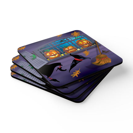 Whimsical Halloween Mischief Corkwood Coaster Set