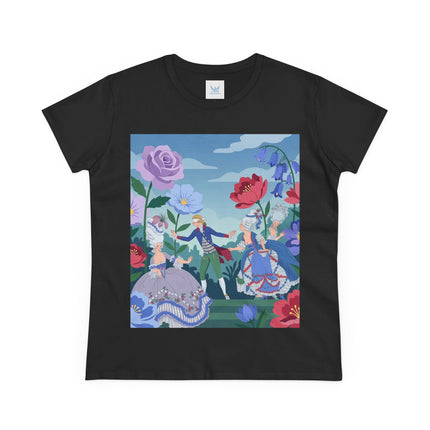 🎭🌸 The Garden Masquerade Cotton Tee – Art Deco Fashion Illustration