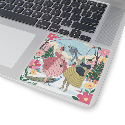 🦜🎄 The Christmas Parrot Promenade Kiss-Cut Sticker – Art Deco Holiday Fantasy