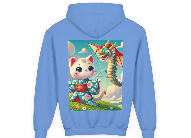 Geisha Kitten and the Dragon Kite Youth Heavy Blend Hooded Sweatshirt