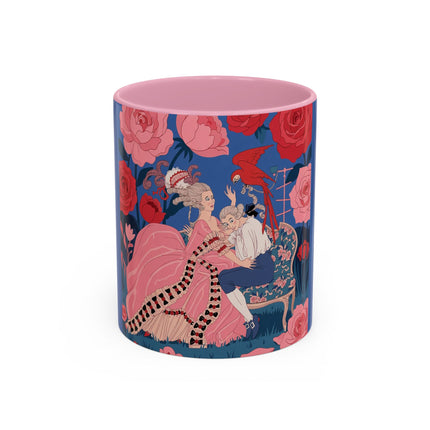 The Lady And The Scarlet Macaw Colorful Mugs – Art Deco Floral Elegance