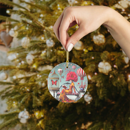 Reading In A Painted Garden Glass Ornament