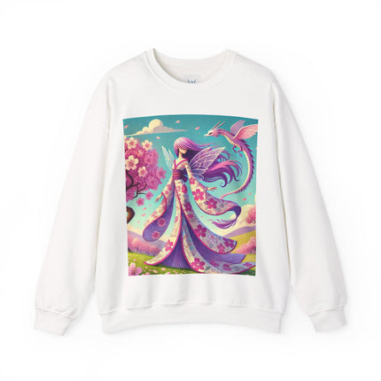 Petals in the Wind: The Kimono Fairy and the Sky Dragon Heavy Blend™ Crewneck Sweatshirt