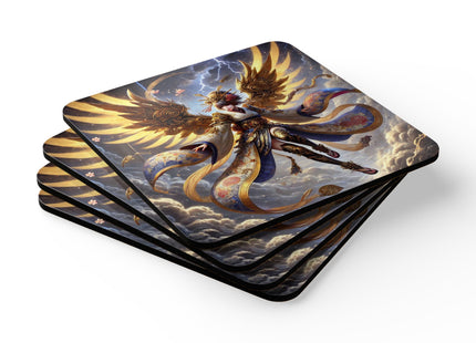 Valkyrie Descending Through Storm Corkwood Coaster Set