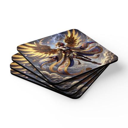 Valkyrie Descending Through Storm Corkwood Coaster Set