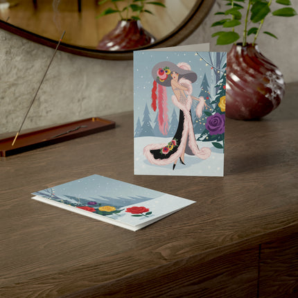 🌹❄️ The Lady Of The Snowy Rose Greeting Card – Art Deco Holiday Elegance
