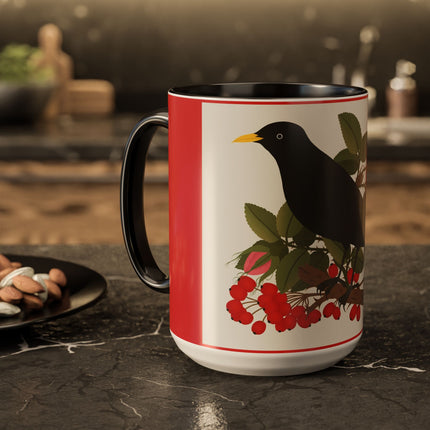 Blackbird & Rose Colorful Mugs – Timeless Elegance & Nature's Harmony