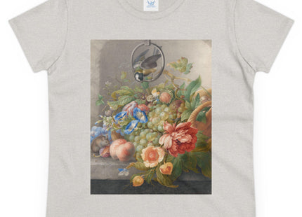 Still Life With Flowers, Fruit, A Great Tit And A Mouse by Herman Henstenburgh Women's Midweight Cotton Tee