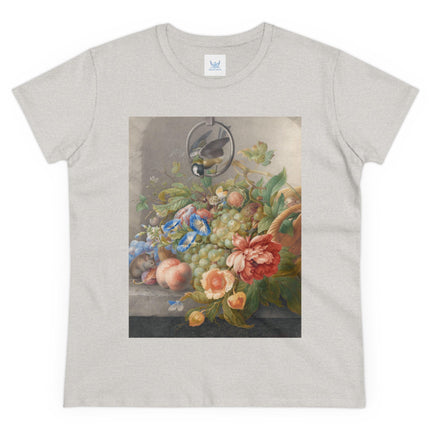 Still Life With Flowers, Fruit, A Great Tit And A Mouse by Herman Henstenburgh Women's Midweight Cotton Tee