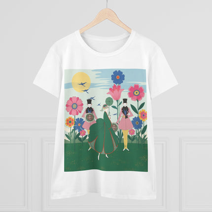 🌸🎩 The Lady Of The Giant Flower Garden Cotton Tee – Art Deco Floral Promenade