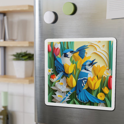Blue Jays in a Spring Garden Die-Cut Magnets (5 Sizes)