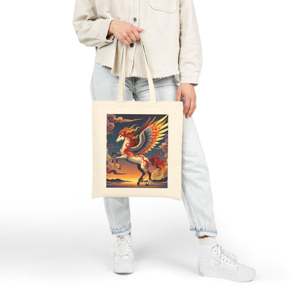 Flame-Winged Horse at Sunset Cotton Canvas Tote Bag