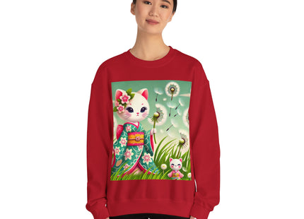 Geisha Kitten and the Dandelion Wish Heavy Blend™ Crewneck Sweatshirt