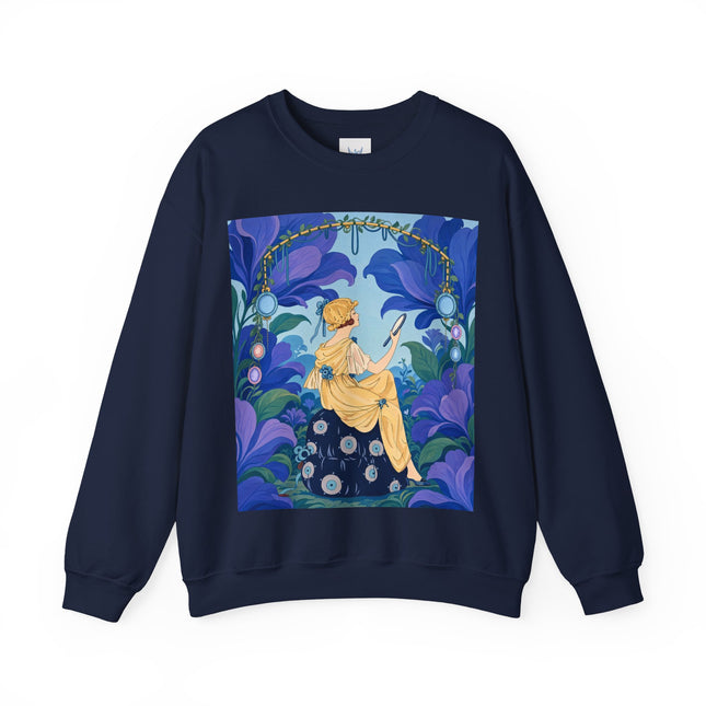 🪞🌺 The Enchanted Garden Mirror Crewneck Sweatshirt – Art Deco Fashion Whimsy