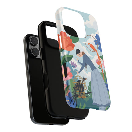 🦜🌺 The Lady Of The Garden Aviary Phone Case – Art Deco Floral Whimsy