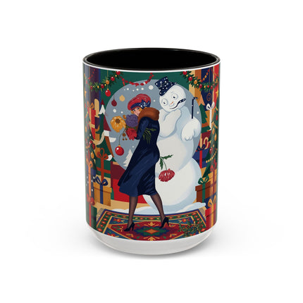 ☃️🎄 The Snowman's Christmas Companion Colorful Mug – Art Deco Holiday Fantasy
